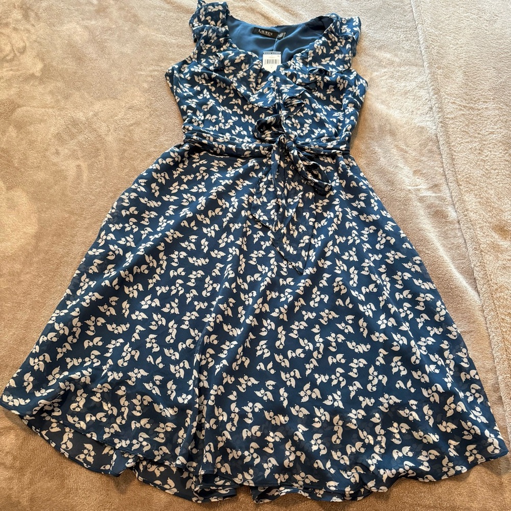 Ralph Lauren Blue Dress with White Floral Accents